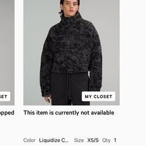 LULULEMON | Black Camo fuzzy Scuba cropped quarter zip | Sz XS/S